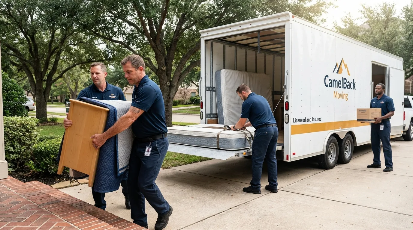 Crew loading residential truck for cross-state move from Union City, IN